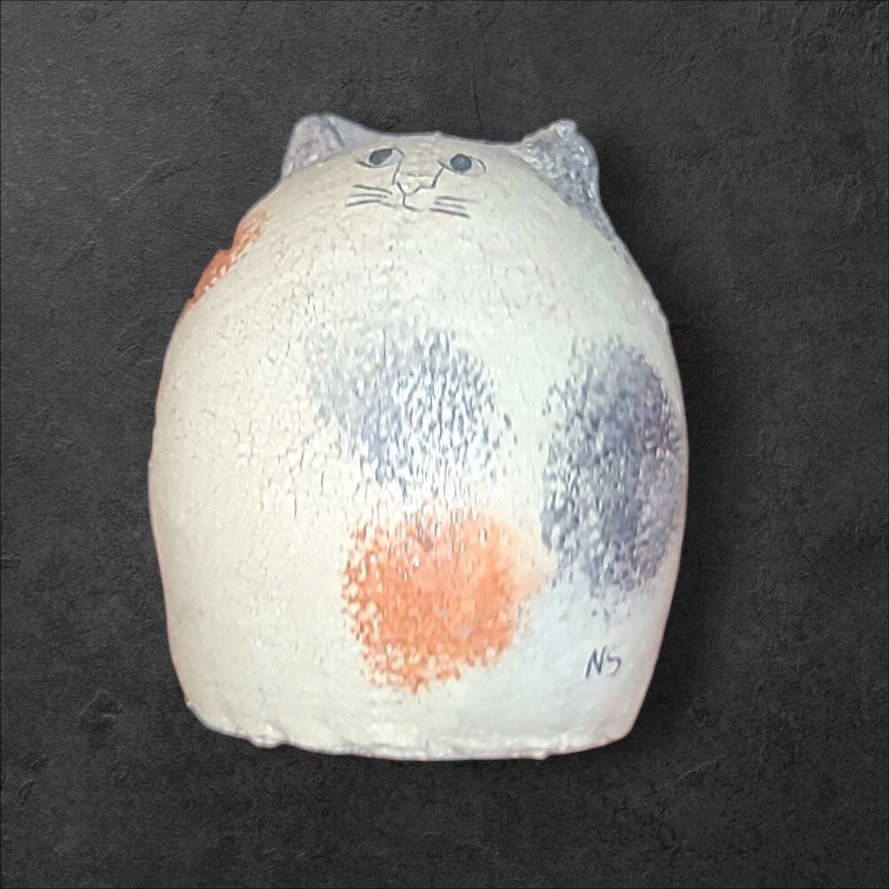 Vintage Natalie Silitch Cat Kitten Folk Art Signed 3"